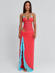 MIRANDA MAXI DRESS CORAL AND BLUE